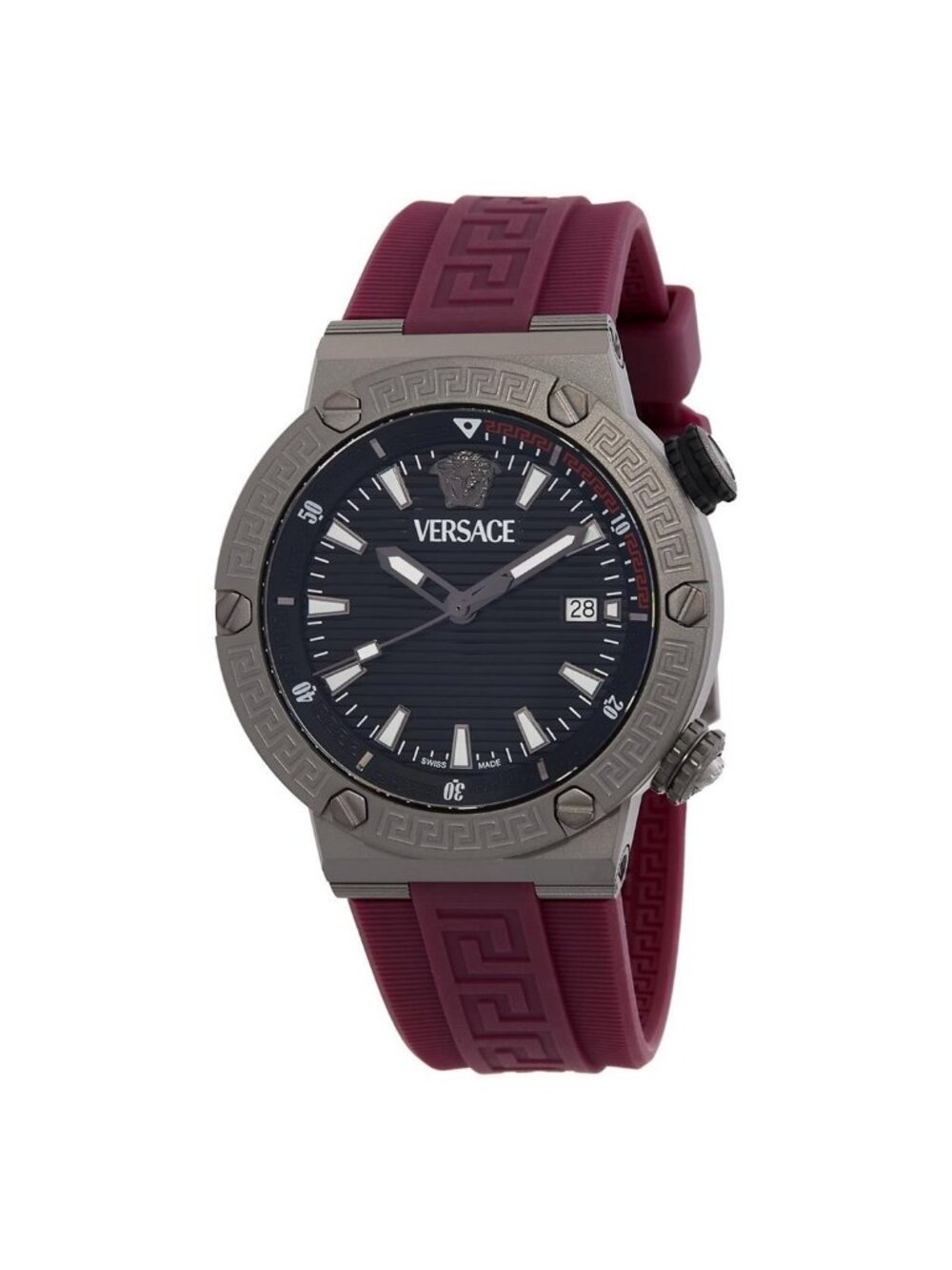 NWT Versace Greca Logo Diver Quartz Black Dial Men's Watch